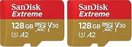 "SanDisk Extreme microSDXC UHS-I" 128GB atminties kortelė, skirta veiksmo kameroms ir dronams + adapteris + "RescuePRO Deluxe" (iki 190MB/s, A2, 10 klasė, U3, V30) (2 vnt.)