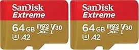 "SanDisk Extreme microSDXC UHS-I" 64GB atminties kortelė, skirta veiksmo kameroms ir dronams + adapteris + "RescuePRO Deluxe" (iki 170MB/s, A2, 10 klasė, U3, V30) (2 vnt.)