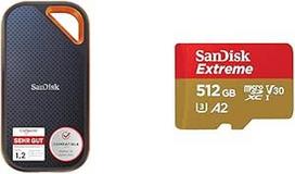 "SanDisk Extreme PRO" nešiojamasis išorinis SSD diskas 1 TB ir "Extreme microSDXC UHS-I" atminties kortelė 512GB + adapteris