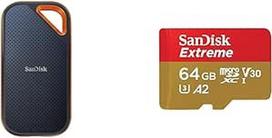 "SanDisk Extreme PRO" nešiojamasis SSD išorinis SSD 2 TB ir "Extreme microSDXC UHS-I" atminties kortelė 64GB + adapteris