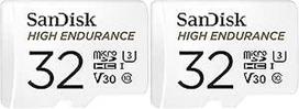 "SanDisk High Endurance" 32GB "MicroSDHC" atminties kortelė ir adapteris (skirta "Dash Cams" ir privačioms apsaugos kameroms, 100MB/s skaitymo greitis, V30, skirta "Full HD" ir 4K vaizdo įrašams) (2 vnt.)