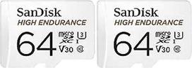 "SanDisk High Endurance microSDXC" atminties kortelė 64GB + adapteris (skirta "Dash Cams" ir privačioms apsaugos kameroms, 100MB/s skaitymo greitis, V30, skirta Full HD ir 4K vaizdo įrašams) (2 vnt.)