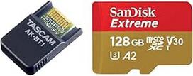 "Tascam" AK-BT1 "Bluetooth" adapteris, skirtas TASCAM gaminiams, ir "SanDisk Extreme microSDXC UHS-I" 128GB atminties kortelė + adapteris (išmaniesiems telefonams, veiksmo kameroms ir dronams, A2, C10, V30, U3, 190MB/s)