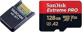"Tascam" AK-BT1 "Bluetooth" adapteris, skirtas TASCAM produktams ir "SanDisk Extreme PRO microSDXC UHS-I" atminties kortelei 128GB + adapteris ir "RescuePRO Deluxe