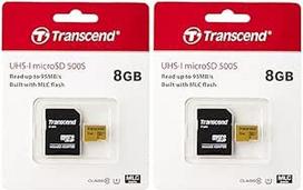 "Transcend" itin didelės spartos 8GB "Micro SDXC/SDHC" atminties kortelė, skirta veiksmo kameroms, vaizdo kameroms ir dronams/UHS-I - TS8GUSD500S (2 vnt.)