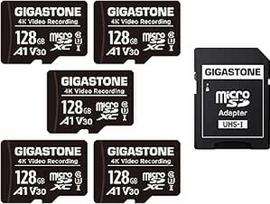 GIGASTONE 128GB talpos "Micro SD" atminties kortelė, "4K Video Pro", "GoPro", stebėjimo, fotoaparatas, dronas, 85MB/s MicroSDXC atminties kortelė, UHS-I 10 klasės, su adapteriu