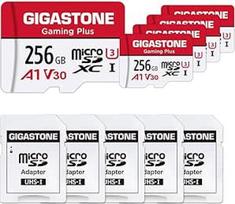 GIGASTONE Gaming Plus Micro SD kortelė 256GB, 5 vnt., SD adapteris, suderinama su "Switch 1", iki 100/60MB/s MicroSDXC atminties kortelė UHS-I A1 U3 V30 10 klasės, 4K UHD vaizdo įrašymas