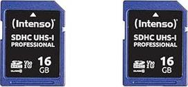 Intenso Professional SDHC UHS-I 10 klasės, U3, V30 16GB atminties kortelė (iki 100MB/s), mėlyna (2 vnt.)