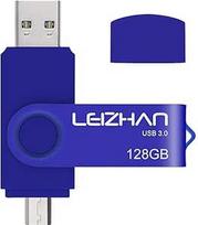 LEIZHAN USB atmintinė 128GB 3.0 "Micro Flash" su "Micro Memorystic" USB disko jungtimi "Android" išmaniajam telefonui kompiuteriui (128GB, mėlyna)