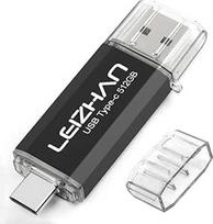 LEIZHAN USB atmintinė 512GB C tipo atminties kortelė OTG Memory Stick 2-in-1 Flash Drive USB 3.0 rašiklinis diskas, skirtas asmeniniam kompiuteriui, nešiojamajam kompiuteriui ir kitiems USB-C įrenginiams (512GB, juoda)