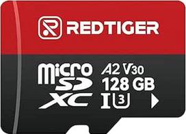 REDTIGER Greita 128GB "Micro SD" kortelė su adapteriu, microSDXC UHS-I 10 klasės, U3, V30 A1, palaiko "Dash Cam" ir 4K vaizdo įrašymą