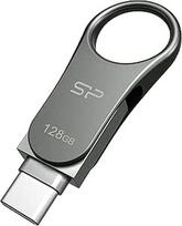 Silicon Power 128GB USB atmintinė, 360° pasukama apverčiama C tipo ir USB 3.1 jungtis. Skirta raktų pakabui. Atsparus vandeniui ir vibracijai. Duomenų atsarginė kopija ir atkūrimas, AES 256 bitų šifravimas.