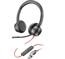 POLY Blackwire 8225 Stereo MS Teams Laidinės ausinės, USB-C/A Adapter, Juoda