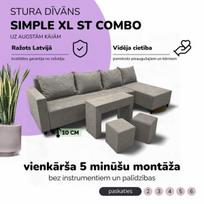 Didelis kampinis sofos komplektas su staliuku ir pufais Simple XL St Combo, Šviesiai pilka