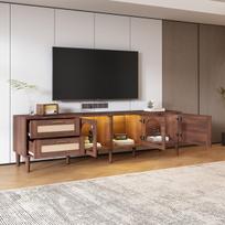 TV spintelė 180 cm, skirta iki 80 colių televizoriams, su rotango stalčiais ir LED, ruda, 1 vnt