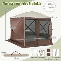 Costway 350 x 350 cm iššokanti pavėsinė su krepšiu ir tinklinėmis sienelėmis vakarėlių palapinė sulankstoma pavėsinė sodo pavėsinė