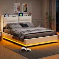 Lova 160 x 200 cm, su LED, USB, smėlio spalvos