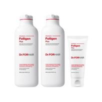 Dr.FORHAIR Folligen Plus Šampūnas nuo plaukų slinkimo Rinkinys (500ml × 2 + 100ml) – Iš viso 1,1 l | Galvos odos stiprinimas ir apimties priežiūra Shampoo Set 1.1L white