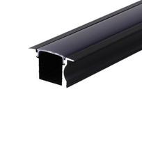 Įleidžiamas juodas giliai anoduotas aliuminio profilis su juodu stiklu, skirtas LED juostelei gipso kartono plokštėms, plytelėms, baldams ir kt., 2m x 24mm x 14,2mm