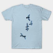 Men Black Print T-shirt Flying Birds No-Cut Transfer Paper Print Cotton Tshirt S šviesiai mėlyna spalva