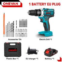 ONEVAN 25+3 Sukimo momento Elektrinis smūginis gręžtuvas Daugiafunkcis 2 pavaros Belaidis plaktukinis gręžtuvas Įrankis Makita 18V Baterijai Pin 1Battery-Blue A