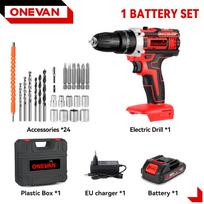 ONEVAN 25+3 Sukimo momento Elektrinis smūginis gręžtuvas Daugiafunkcis 2 pavaros Belaidis plaktukinis gręžtuvas Įrankis Makita 18V Baterijai Pin 1Battery-Red B
