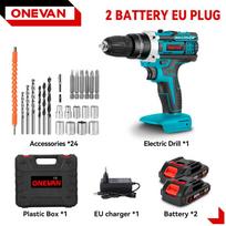 ONEVAN 25+3 Sukimo momento Elektrinis smūginis gręžtuvas Daugiafunkcis 2 pavaros Belaidis plaktukinis gręžtuvas Įrankis Makita 18V Baterijai Pin 2Battery-Blue A