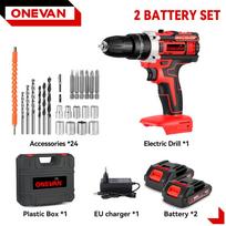 ONEVAN 25+3 Sukimo momento Elektrinis smūginis gręžtuvas Daugiafunkcis 2 pavaros Belaidis plaktukinis gręžtuvas Įrankis Makita 18V Baterijai Pin 2Battery-Red B