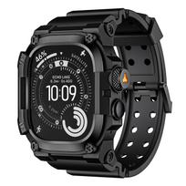 Tvirtas integruotas dirželis su dėklu Apple Watch Ultra 3/2/1 49mm, sportiškas silikoninis dirželis su metaliniu buferio dangteliu iWatch Ultra 49MM Black juoda