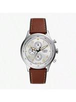 Retro pilotų chronografo vyriškas laikrodis, kvarcinis mechanizmas, rudas dirželis, baltas ciferblatas FS5809 balta