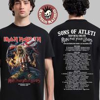 Bėkite dėl savo gyvybių 2025 2026 turas ATM Eddie dvipusė metalinė ventiliatoriaus marškinėlė Unisex T-shirt S