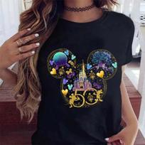 Moterims Madingas Disney Mikis ir Mini Pelė Animacinis Raštas Linksmas Spausdintas Medvilninis Vasarinis Viršus Y2K Harajuku Stilius Porai Spausdinti Marškinėliai S juoda