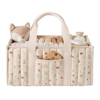 Floral Quilted Diaper Bag Fabric Storage Basket Floral Baby Diaper Caddy with Handles And Removable Dividers for Nursery Car Bedroom Storage