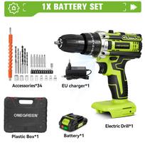 ONEGREEN 25+3 Sukimo momento elektrinis smūginis gręžtuvas, 2 greičių reguliuojamas belaidis elektrinis suktuvas, elektrinis įrankis, skirtas Makita 21V baterijai 1 Battery Set
