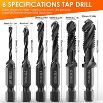 6pcs Set Cobalt Drill Bits and Taps | Combination Drill Bits, Taps, and Tap Heads Set with Countersink and Deburring Features, Metric Sizes M3 to M10 6 pieces upgraded version#