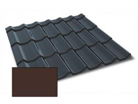 Profiliuotas cinkuoto plieno lakštas, čerpių imitacija Kingas Eco Plus profilis, dengtas poliesteriu RAL 8017 (šokoladinė spalva) 1,195mx2m