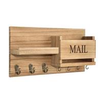 4-in-1 Entryway Wall Shelf Wall Mounted Mail Holder with Key Hooks Rustic Wooden Entryway Organizer for Mails Magazines Keys A