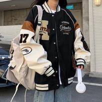 Vintažinė bomber striukė moterims Harajuku Varsity beisbolo striukės Korėjietiška mada Kolegijos uniforma Oversized gatvės apranga M juoda