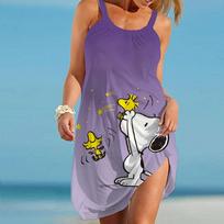 Moterų paplūdimio suknelės Kawaii Snoopy S-3XL Vasarinės Anime Y2k 2024 Elegantiška prašmatni suknelė Petnešėlės Laisvalaikio Sanrio Boho Mada Seksualūs drabužiai S