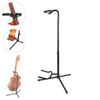 Aluminio lydinio juodas grindų gitaros stovas su stabiliu trikoju laikikliu akustinei elektrinei gitarai, bosui