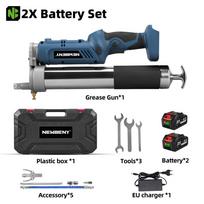 NewBeny 14000PSL 96Mpa Elektrinis tepalo pistoletas Aukšto slėgio automobilio tepimo alyva Automobilio priežiūros įrankis Makita 18V baterijai 2 Battery 1EU Plug
