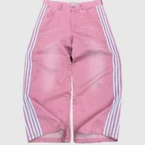 Unisex Streetwear Džinsai Y2K Džinsinės Kelnės Hip Hop Retro dryžuotos siuvinėtos Baggy Jeans Vyriškos moteriškos kelnės aukštu juosmeniu plačiomis kojomis S rožinė