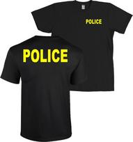 POLICIJA Priekis ir Nugara Didelės NEONINĖS GELTONOS raidės Juoda - NAUJAS Unisex Marškinėlis XXXL black
