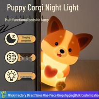 Cute Corgi Cartoon Night Light - Bedroom Bedside Atmosphere Lamp Three-color Tap