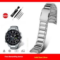 Tvirtas nerūdijančio plieno laikrodžio dirželis Casio EDIFICE serijai EQB-501 EQB-500 EQB-800, su lenktu galu, metalinė grandinėlė, plieninis dirželis 22mm 22mm-width sidabras