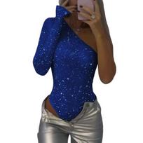 Yousheng Moteriškas Seksualus Blizgučių Bodis Ilgomis Rankovėmis Viens Peties vamzdelis Jumpsuit Moterims Glaudus Vienspalvis Romperis Jumpsuit vakarėliams, klubams, barams L juoda