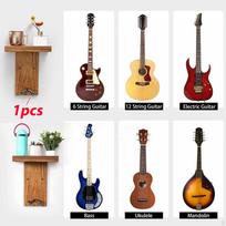 Sieninis gitaros laikiklis su lentyna, Sieninis kabliukas, Dovanų muzikiniai aksesuarai, Medinis laikiklis, Stovas, Vitrina