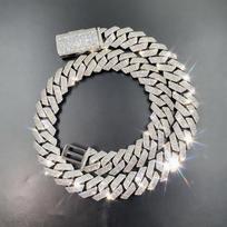 Iced Out Cuban Link Chain Necklace For Women Men 14MM 2 Row Rhinestone Paved Prong Rhomb Cuban Necklace Hip Hop Jewelry 50cm