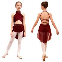 Vaikams, merginoms, šiuolaikiška, lyriška šokių suknelė, baleto dailiojo čiuožimo gimnastika, triko, kombinezonas, kostiumas su dirželiu nugara Lotynų Amerikos džiazo suknelė 5-6 Years bordinė