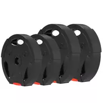 4 hantelių svarmenų rinkinys, 2 x 5 kg/7,5 kg svarmenys, svarmenų plokštelių rinkinys, 2,5 cm hantelio strypui, Ø 30 mm skylė, juodos spalvos